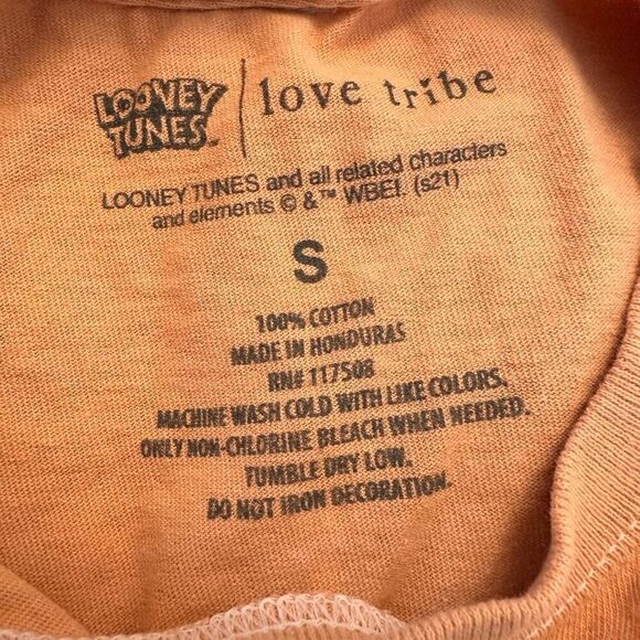 Vintage Looney Tunes Love Tribe Short Sleeve Cotton Graphic T-Shirt Orange Small - Picture 3 of 3